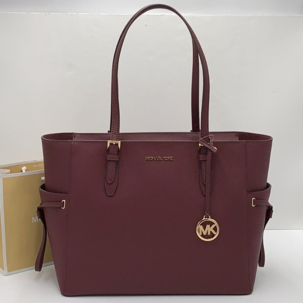 Michael Kors Gilly Large Drawstring Travel Tote Leather Oxblood Color - Picture 1 of 16